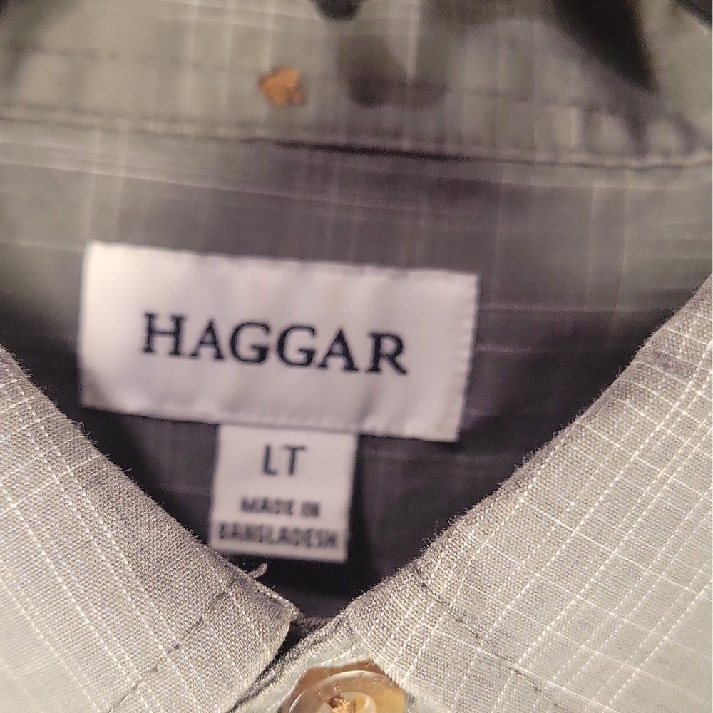 Haggar Men's LT Plaid Gray Woven Cotton/Poly Button-Down Shirt Pockets - Picture 8 of 13
